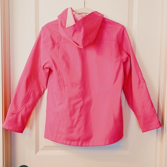 Girl's Free Country Bright Pink Polka Dot Softshell Hooded Jacket Size XL 10/12 - Picture 3 of 14
